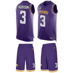 vikings #3 jordan addison purple team color men's stitched nfl limited tank top suit custom jersey