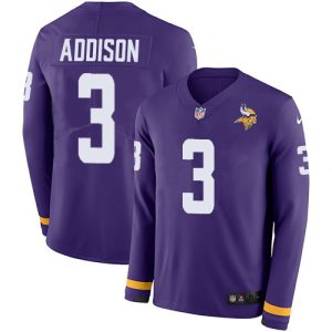 limited Vikings #3 Jordan Addison Purple Team Color Men's Stitched NFL Limited Therma Long Sleeve Jersey