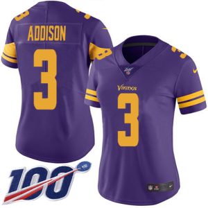 Vikings #3 Jordan Addison Purple Women's Stitched NFL Limited Rush 100th Season Jersey