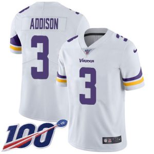 wholesale Vikings #3 Jordan Addison White Men's Stitched NFL 100th Season Vapor Untouchable Limited Jersey