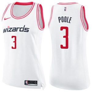 wizards #3 jordan poole white/pink women's nba swingman fashion custom jersey