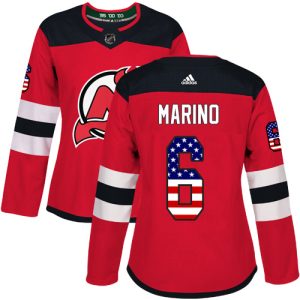 Adidas Devils #6 John Marino Red Home Authentic USA Flag Women's Stitched NHL Jersey