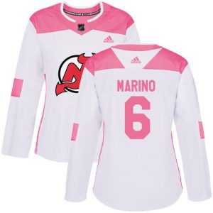 adidas devils #6 john marino white/pink authentic fashion women's stitched nhl customized jersey