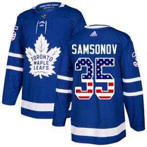 wholesale Adidas Maple Leafs #35 Ilya Samsonov Blue Home Authentic USA Flag Stitched NHL Jersey