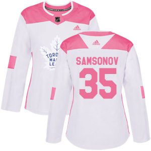 adidas maple leafs #35 ilya samsonov white/pink authentic fashion women's stitched nhl wholesale jersey