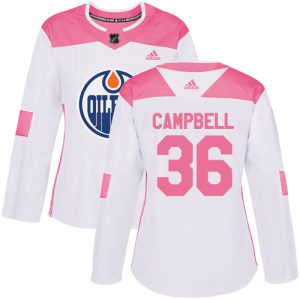 Adidas Oilers #36 Jack Campbell White/Pink Authentic Fashion Women's Stitched NHL Jersey