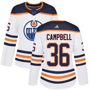 Adidas Oilers #36 Jack Campbell White Road Authentic Women's Stitched NHL Jersey