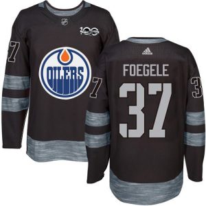 Adidas Oilers #37 Warren Foegele Black 1917-2017 100th Anniversary Stitched NHL Jersey