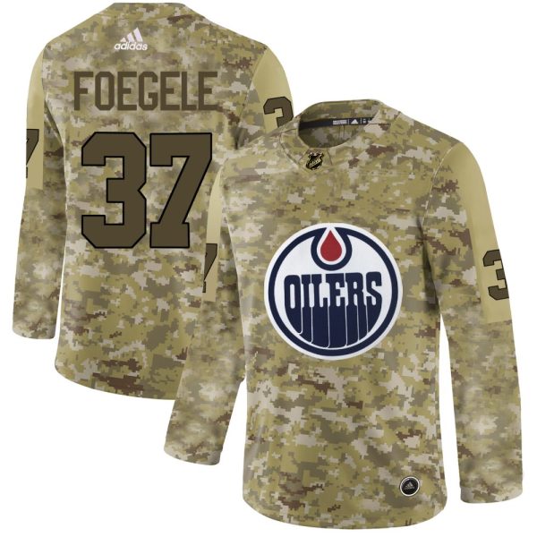 custom Adidas Oilers #37 Warren Foegele Camo Authentic Stitched NHL Jersey