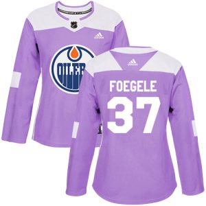 Adidas Oilers #37 Warren Foegele Purple Authentic Fights Cancer Women's Stitched NHL Jersey