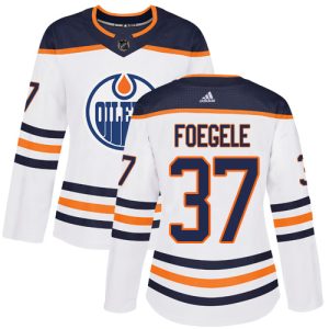 Adidas Oilers #37 Warren Foegele White Road Authentic Women's Stitched NHL Jersey