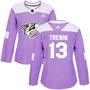 wholesale Adidas Predators #13 Yakov Trenin Purple Authentic Fights Cancer Women's Stitched NHL Jersey