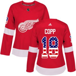 Adidas Red Wings #18 Andrew Copp Red Home Authentic USA Flag Women's Stitched NHL Jersey