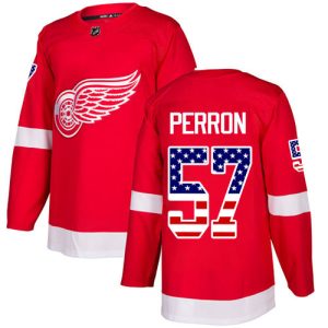 cheap Adidas Red Wings #57 David Perron Red Home Authentic USA Flag Stitched NHL Jersey