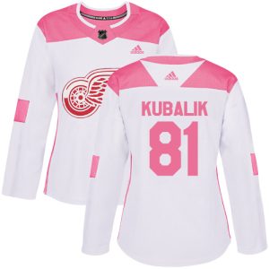 Adidas Red Wings #81 Dominik Kubalik White/Pink Authentic Fashion Women's Stitched NHL Jersey