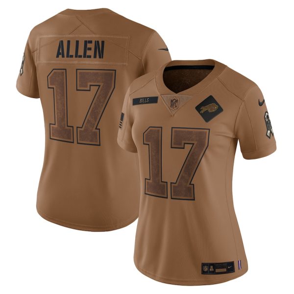 wholesale Buffalo Bills #17 Josh Allen Women's 2023 Salute To Service Limited Jersey - Brown