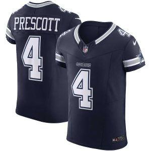 dallas cowboys #4 dak prescott men's navy vapor f.u.s.e. elite custom jersey