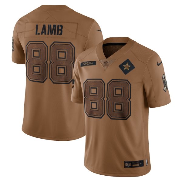 dallas cowboys #88 ceedee lamb men's 2023 salute to service limited custom jersey - brown