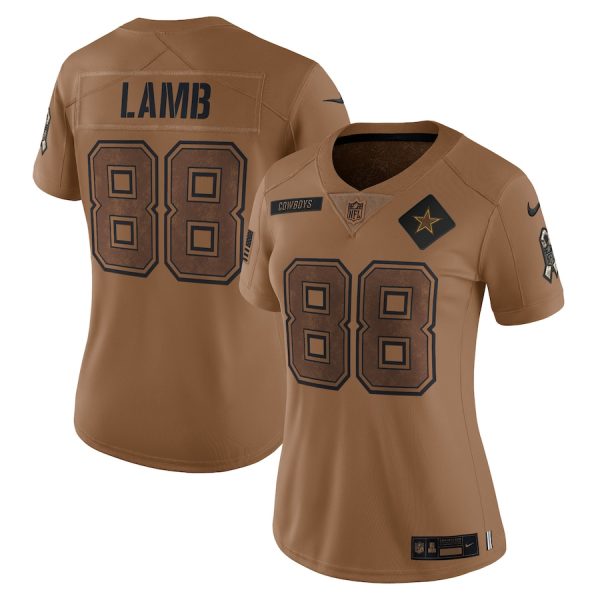 dallas cowboys #88 ceedee lamb women's 2023 salute to service limited custom jersey - brown