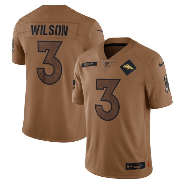 authentic Denver Broncos #3 Russell Wilson Men's 2023 Salute To Service Limited Jersey - Brown