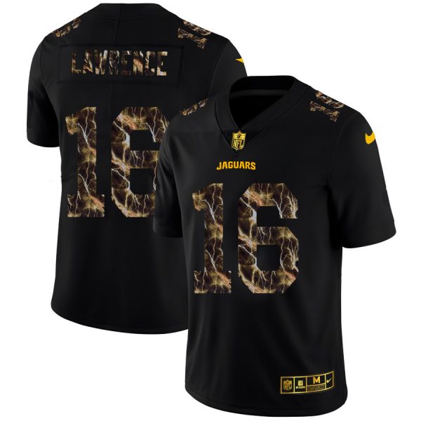 Jacksonville Jaguars #16 Trevor Lawrence Men's Black Flocked Lightning Vapor Limited NFL Jersey