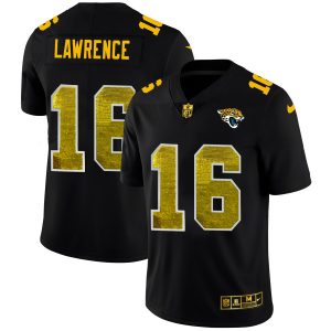 personalized Jacksonville Jaguars #16 Trevor Lawrence Men's Black Golden Sequin Vapor Limited NFL Jersey