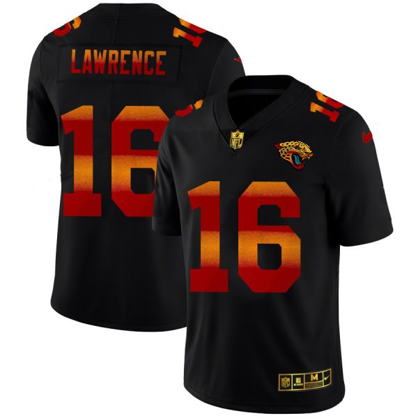 Jacksonville Jaguars #16 Trevor Lawrence Men's Black Red Orange Stripe Vapor Limited NFL Jersey