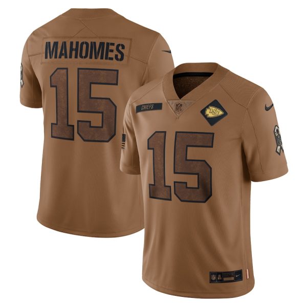 Kansas City Chiefs #15 Patrick Mahomes Men's 2023 Salute To Service Limited Jersey - Brown