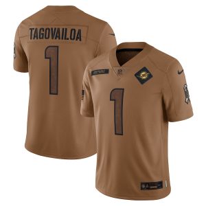 wholesale Miami Dolphins #1 Tua Tagovailoa Men's 2023 Salute To Service Limited Jersey - Brown