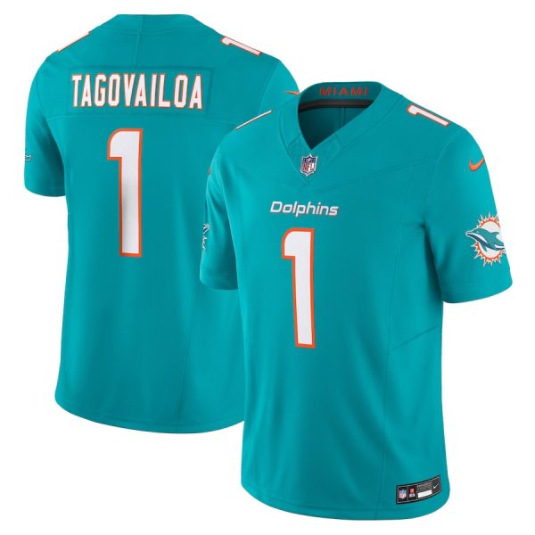 wholesale Miami Dolphins #1 Tua Tagovailoa Men's Aqua Vapor F.U.S.E. Limited Jersey