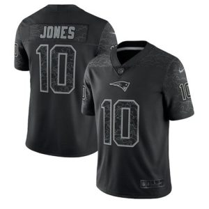 new england patriots #10 mac jones black men's nfl black reflective limited elite jersey