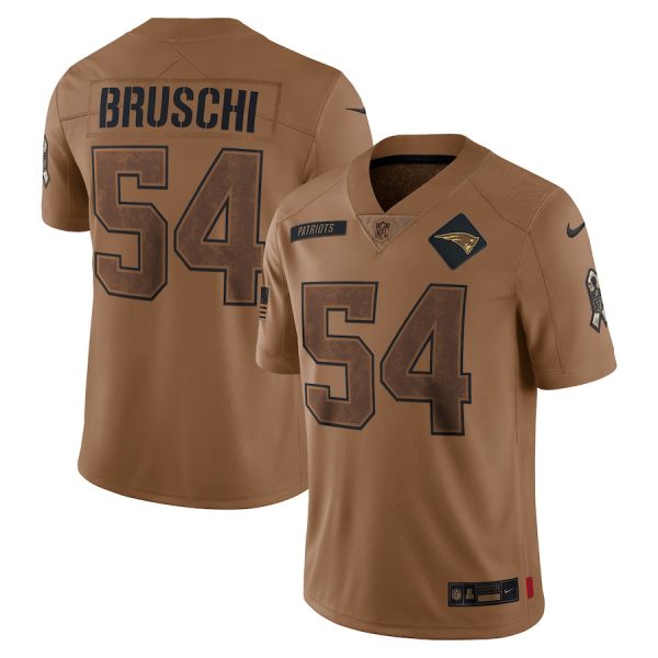 New England Patriots #54 Tedy Bruschi Men's 2023 Salute To Service Limited Jersey - Brown