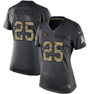 49ers #25 Elijah Mitchell Black Women's Stitched NFL Limited 2016 Salute to Service Jersey