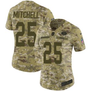 49ers #25 Elijah Mitchell Camo Women's Stitched NFL Limited 2018 Salute To Service Jersey