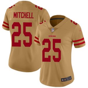 49ers #25 Elijah Mitchell Gold Women's Stitched NFL Limited Inverted Legend 100th Season Jersey