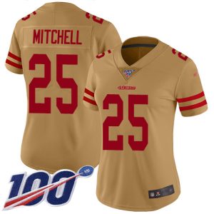 wholesale 49ers #25 Elijah Mitchell Gold Women's Stitched NFL Limited Inverted Legend Jersey