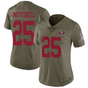 49ers #25 Elijah Mitchell Olive Women's Stitched NFL Limited 2017 Salute to Service Jersey