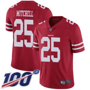 49ers #25 Elijah Mitchell Red Team Color Men's Stitched NFL 100th Season Vapor Limited Jersey