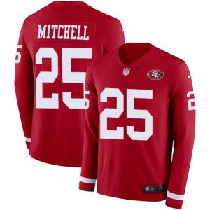 49ers #25 elijah mitchell red team color men's stitched nfl limited therma long sleeve personalized jersey