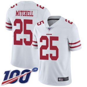 49ers #25 elijah mitchell white men's stitched nfl 100th season vapor limited wholesale jersey