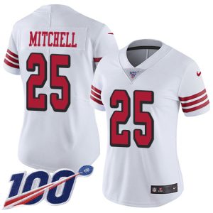 wholesale 49ers #25 Elijah Mitchell White Rush Women's Stitched NFL Limited 100th Season Jersey