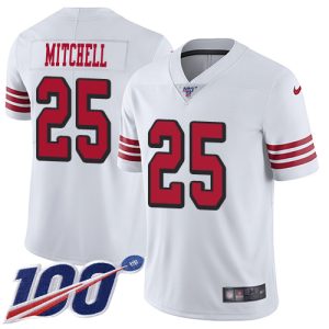 49ers #25 elijah mitchell white rush youth stitched nfl limited 100th season cheap jersey