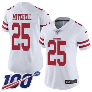 49ers #25 Elijah Mitchell White Women's Stitched NFL 100th Season Vapor Limited Jersey