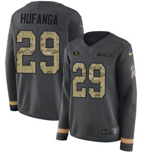 49ers #29 Talanoa Hufanga Anthracite Salute to Service Women's Stitched NFL Limited Therma Long Sleeve Jersey