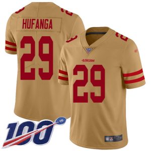 elite 49ers #29 Talanoa Hufanga Gold Men's Stitched NFL Limited Inverted Legend 100th Season Jersey