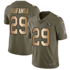 49ers #29 Talanoa Hufanga Olive/Gold Men's Stitched NFL Limited 2017 Salute To Service Jersey