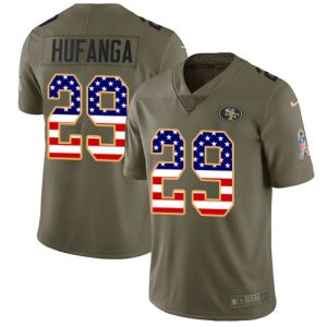 49ers #29 talanoa hufanga olive/usa flag men's stitched nfl limited 2017 salute to service authentic jersey