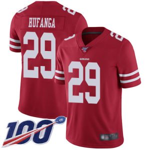 49ers #29 Talanoa Hufanga Red Team Color Men's Stitched NFL 100th Season Vapor Limited Jersey