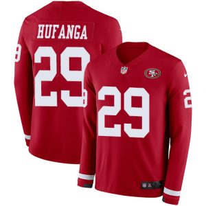 49ers #29 Talanoa Hufanga Red Team Color Men's Stitched NFL Limited Therma Long Sleeve Jersey