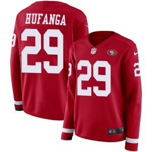 wholesale 49ers #29 Talanoa Hufanga Red Team Color Women's Stitched NFL Limited Therma Long Sleeve Jersey